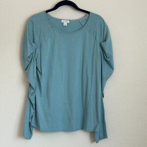 Sundance Womens Cascading Ruffle Long Puff Sleeve Top Size L Green Casual Pleat